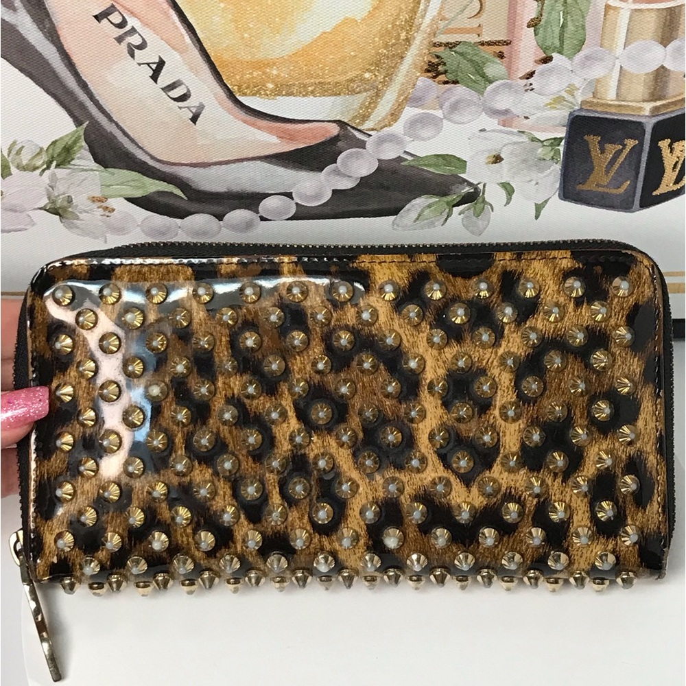Christian Louboutin Panettone Studded Leopard Zip Around Wallet 🐆❤️ - Picture 8 of 17